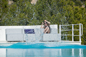 Weatherproof luxury garden furniture on balcony by pool