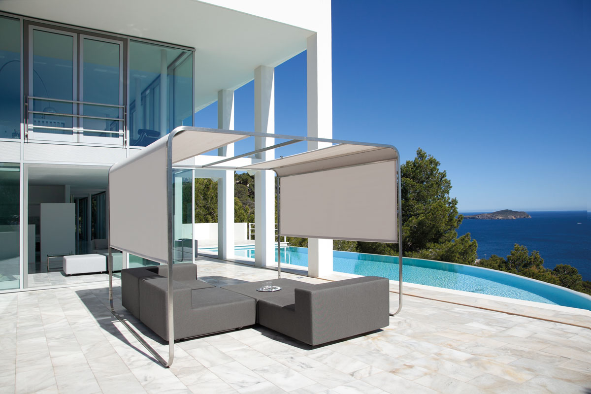 Sunshade pavilion on terrace in front of a villa